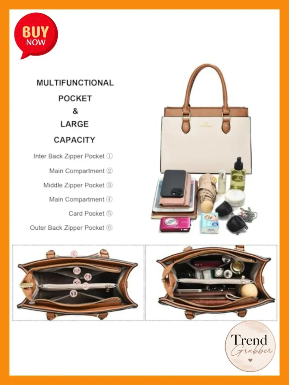 Dual-tone Faux Leather Satchel Tote Handbag with Crossbody Strap